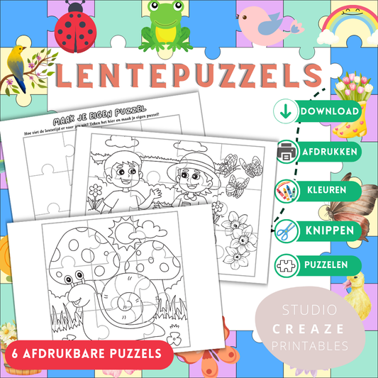 Lente puzzels voor kinderen – Printable om zelf te kleuren, knippen en puzzelen!