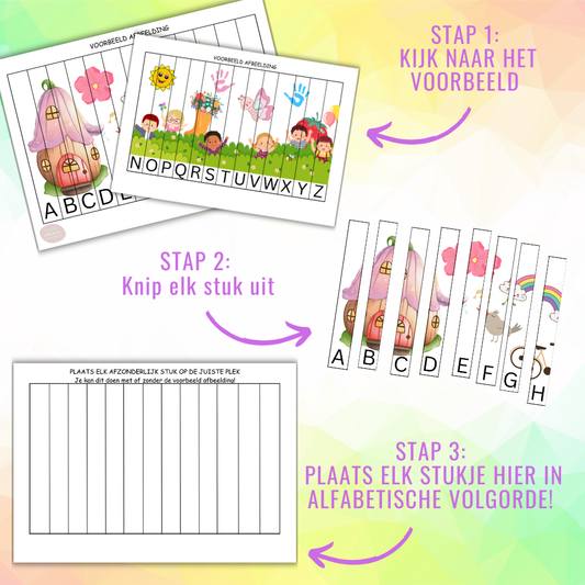 Alfabet puzzel leren – Lente printable voor kinderen om te knippen en puzzelen!