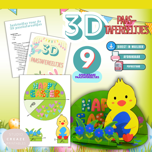 3D Paastafereeltjes knutselen – Printable knip- en plakwerk voor kinderen (9 verschillende tafereeltjes)