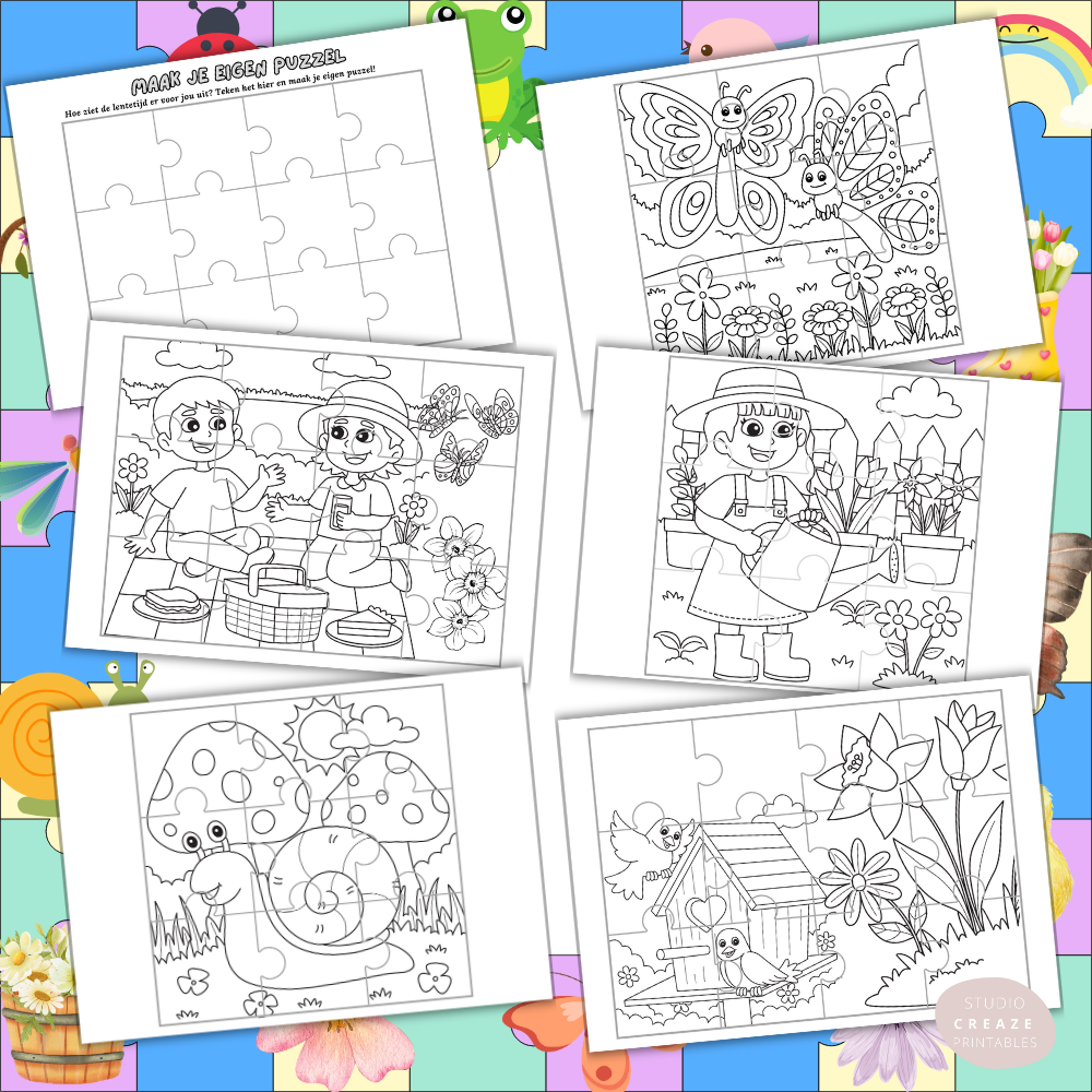 Lente puzzels voor kinderen – Printable om zelf te kleuren, knippen en puzzelen!