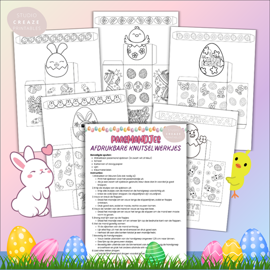 Paasmandje knutselen – Printable om zelf 10 vrolijke Paasmandjes te maken!