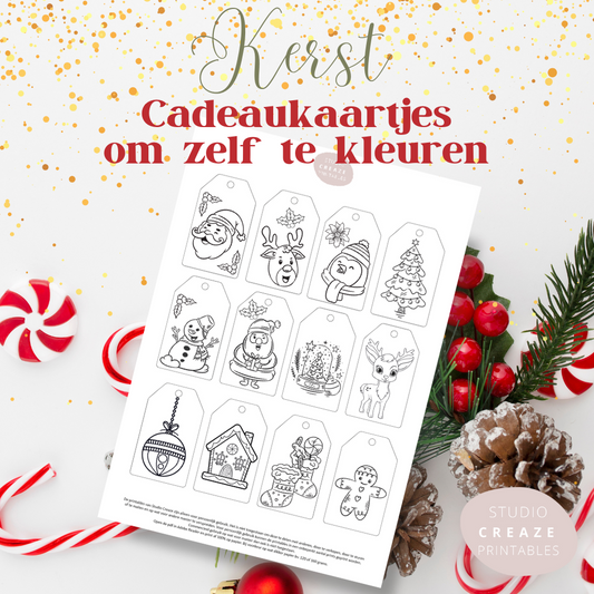 Kerst cadeaulabels om zelf te kleuren